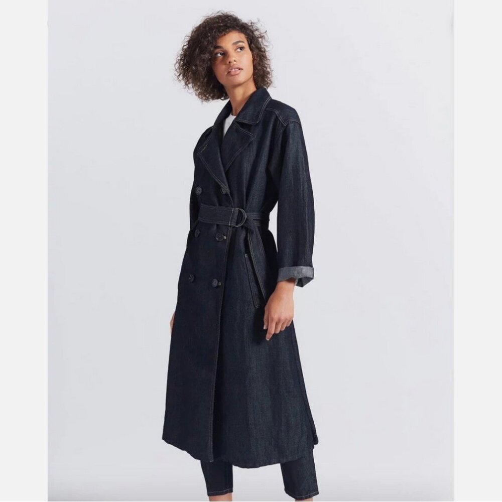 Current/Elliott The HH Club Belted Double Breasted Denim Trench Coat